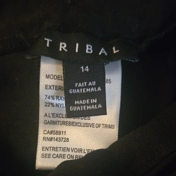 Tribal Straight Leg Pull On 7Black Women's Pants - Picture 4 of 4